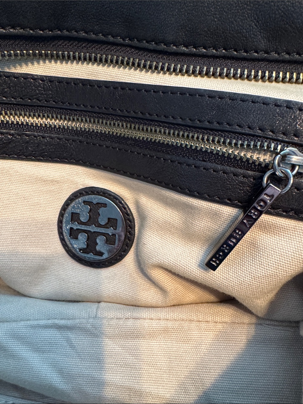 Tory Burch Quilted Black Nylon Shoulder Hobo with Leather Trim & Chain Strap - Picture 11 of 13